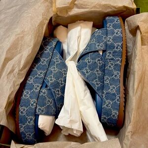 Gucci denim platform slide sandals